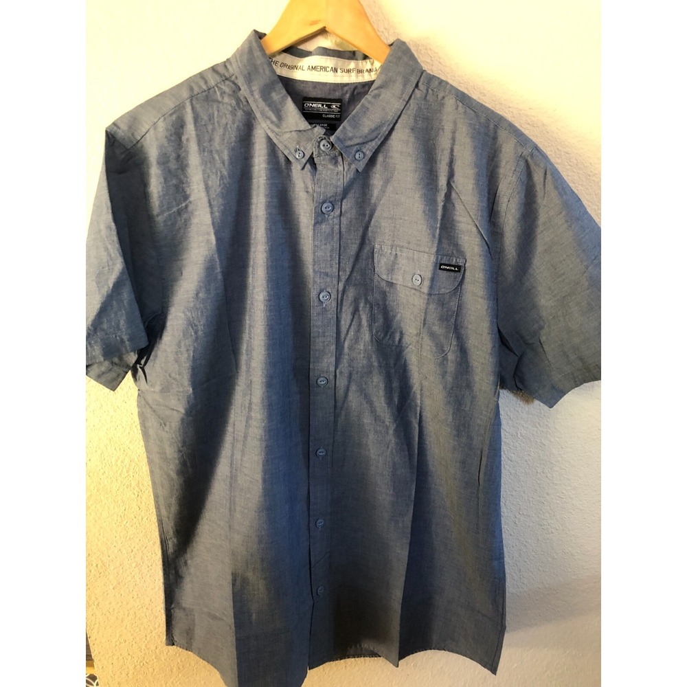 O'neill Short Sleeve Blue Shirt Classic Fit Pocket XL Solid Cotton NWT $45